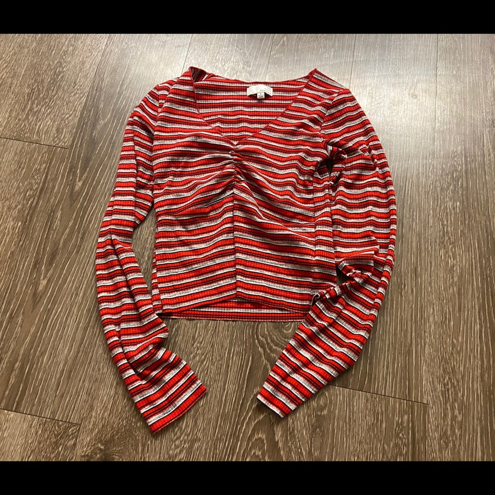 Ten Sixty Sherman Stripped V-Neck Crop Top